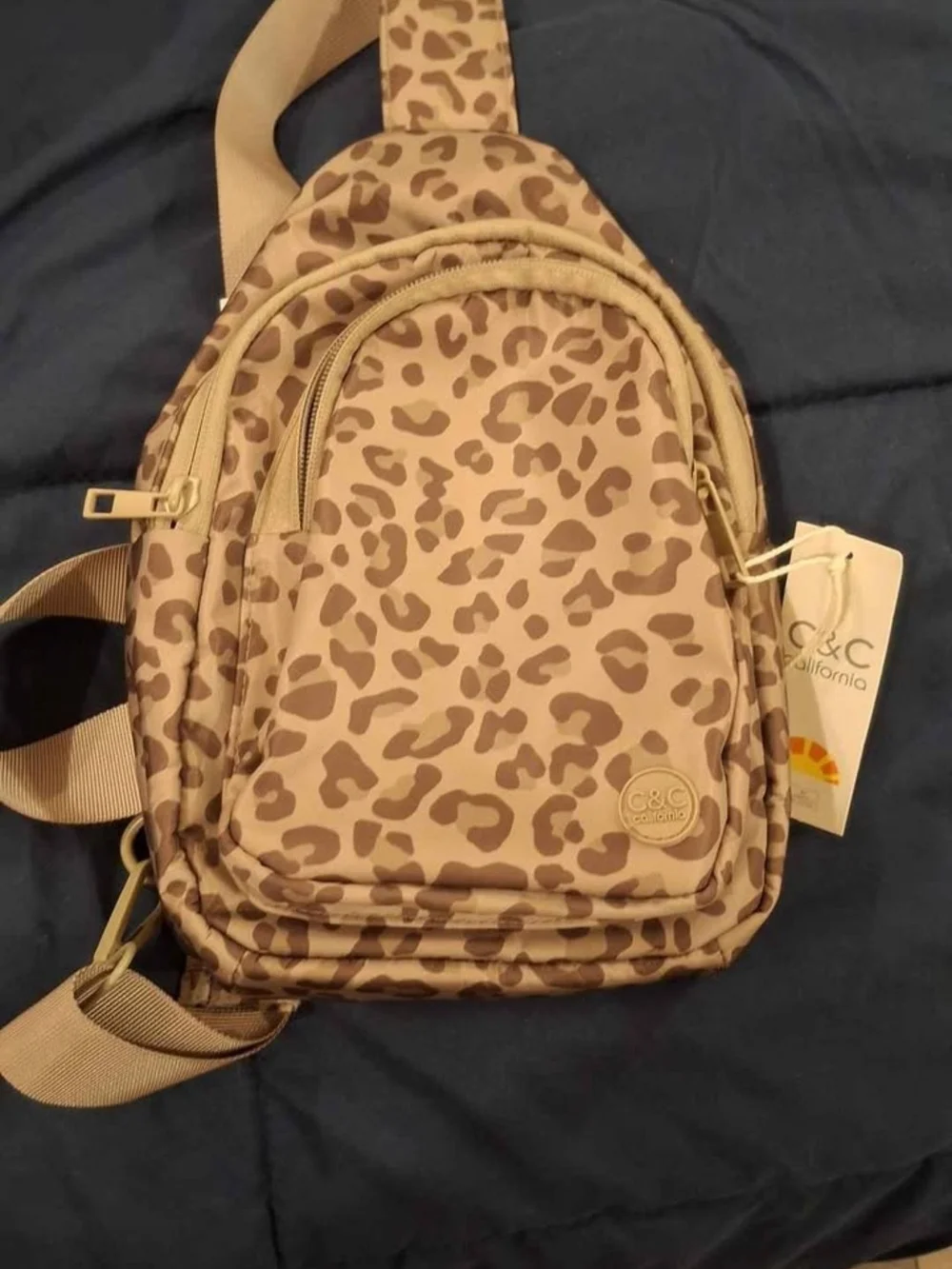 C&C California Leopard Print Mini Sling Backpack in Tan/Brown